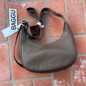 NWT Baggu Brown Leather Small Crescent Bag